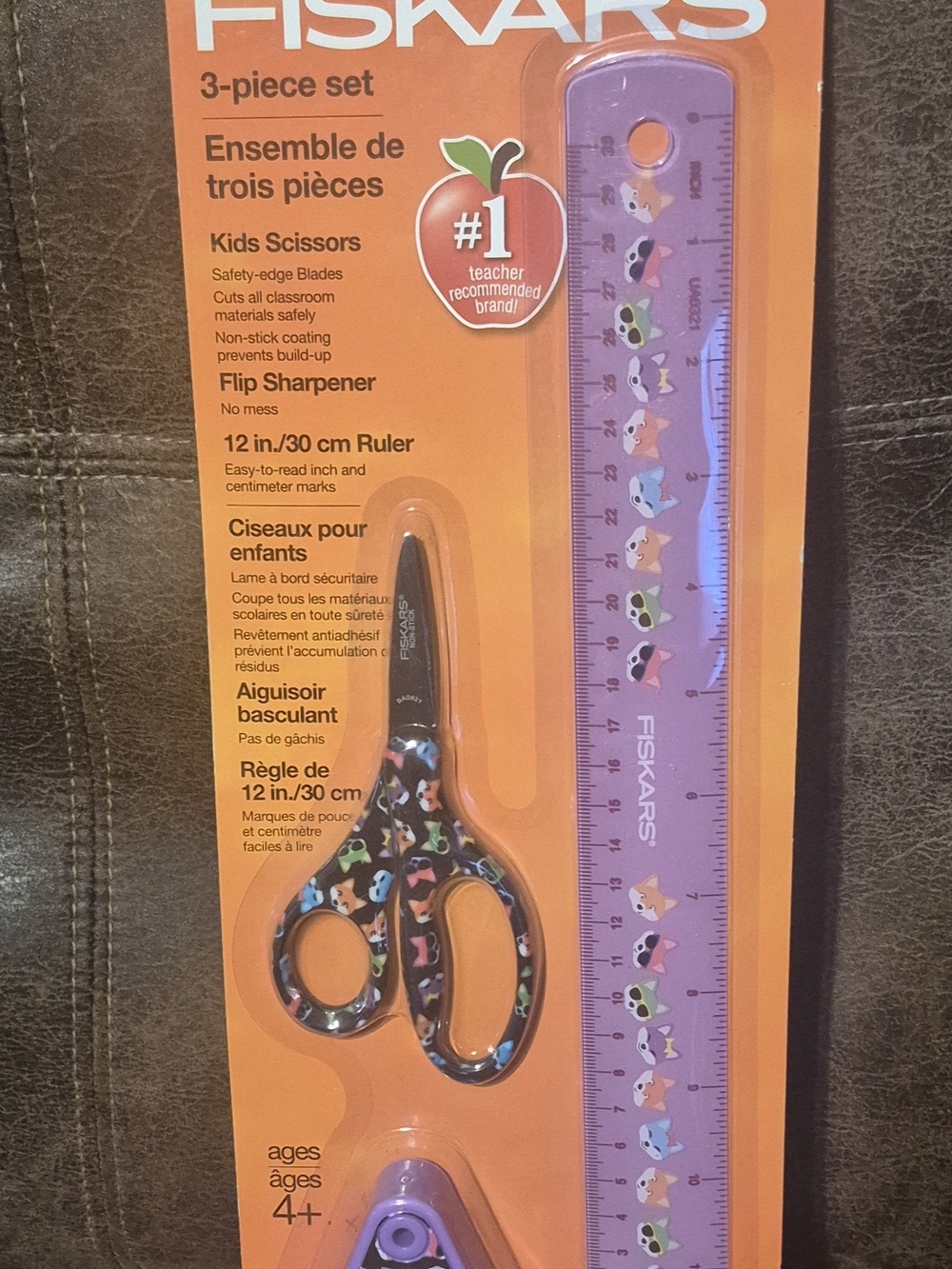 Fiskars Kids Scissors, Ruler & Sharpener Set - Purple
